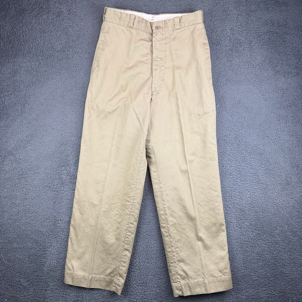 Vintage Military Style Khaki Chino Pants Prentice Zipper Beige Twill 28x29